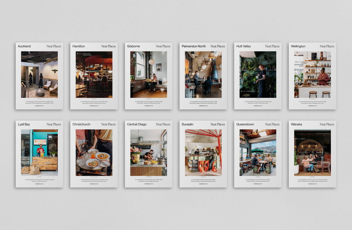 The full set of 12 current Neat Places pocket guides