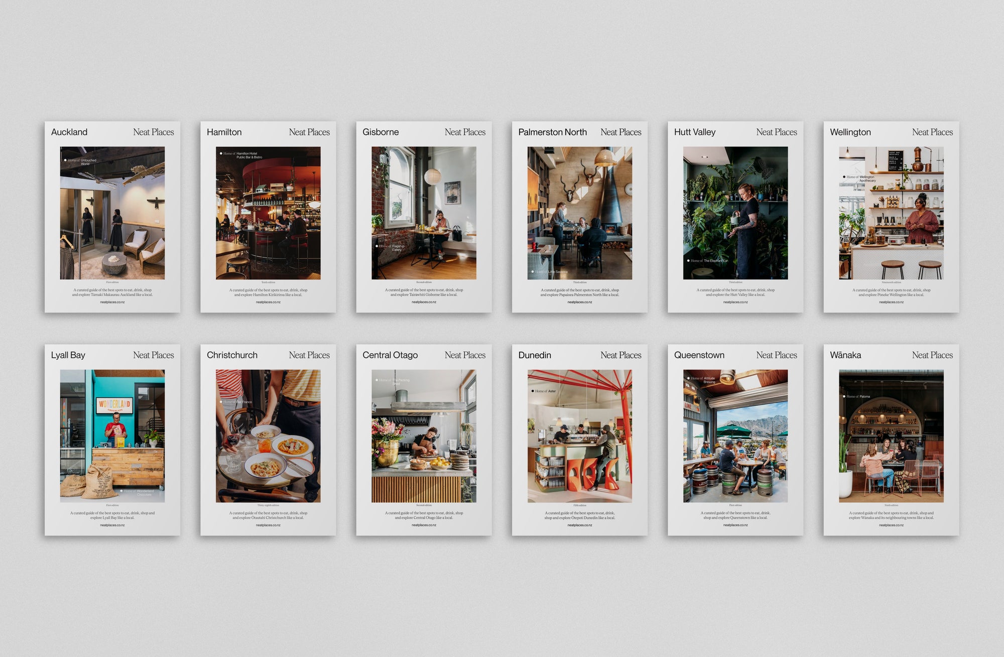 The full set of 12 current Neat Places pocket guides
